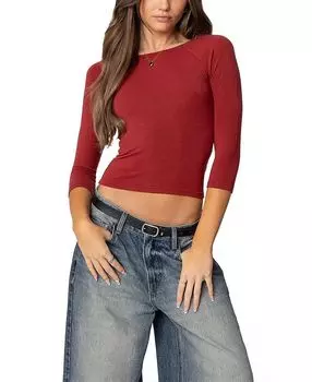 Топ Mary с широким вырезом и рукавом четверть длины Edikted, красный