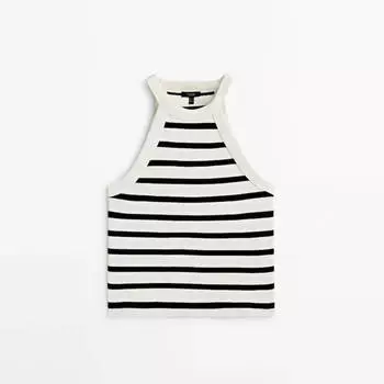 Топ Massimo Dutti Crop Halter, светло-бежевый