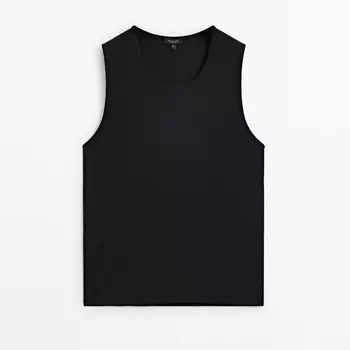 Топ Massimo Dutti Fitted Cotton Blend Tank, черный