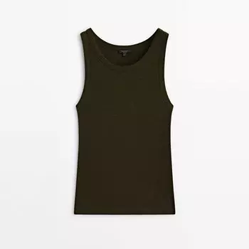 Топ Massimo Dutti Fitted Ribbed Sleeveless, темно-зеленый