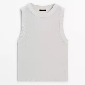 Топ Massimo Dutti Knit With Ribbed Detail, серовато-кремовый