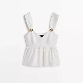 Топ Massimo Dutti Peplum With Rhinestone Detail - Studio, кремовый