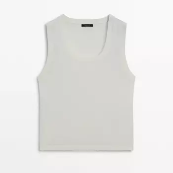 Топ Massimo Dutti Plain Knit With Ribbed Detail, кремовый