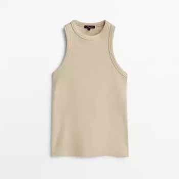 Топ Massimo Dutti Ribbed Halter, дымчатый
