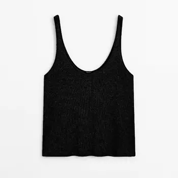 Топ Massimo Dutti Ribbed Strappy Semi-sheer, черный