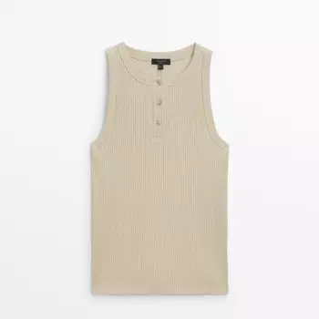 Топ Massimo Dutti Sleeveless Ribbed With A Henley Collar, бежевый