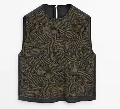 Топ Massimo Dutti Sleeveless With Embroidered Details, темно-зеленый
