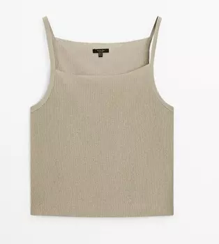 Топ Massimo Dutti Strappy Ribbed, темно-зеленый