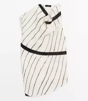 Топ Massimo Dutti Stripe Print With Asymmetric Neckline, белый/черный