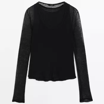 Топ Massimo Dutti Textured Cotton Blend Double-layer, черный