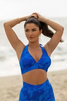 Топ Maui с длинным вырезом воротником-хомутом и съемной чашкой Pour Moi, синий