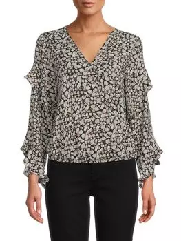 Топ Max Studio с оборками и цветочным принтом, black / cream