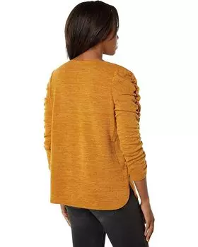 Топ Max Studio Texture Rib Rouched Sleeve Top, цвет Mustard