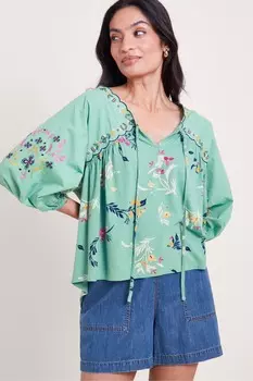 Топ Maya с вышитыми цветочными мотивами Monsoon, зеленый