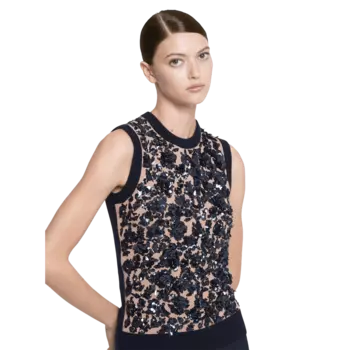Топ Michael Kors Floral Embroidered, бежевый/черный