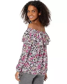 Топ Michael Kors Floral Ruffle Peasant Top, цвет Cerise