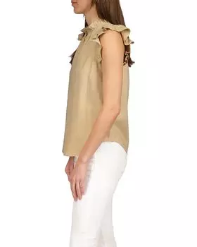 Топ Michael Kors Linen Ruffle Top, хаки