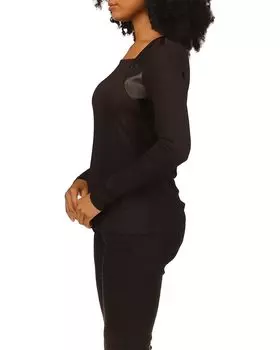 Топ Michael Kors Long Sleeve Leather Mix Top, черный