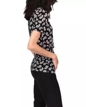 Топ Michael Kors Paisley Short Sleeve Turtleneck Top, черный/белый