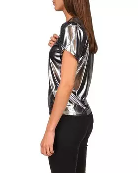 Топ Michael Kors Petite Foil Jersey Petal Sleeve Top, серебряный