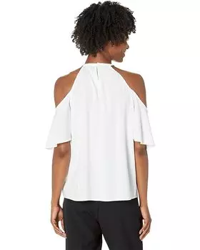 Топ Michael Kors Petite Seersucker Cold-Shoulder Top, белый