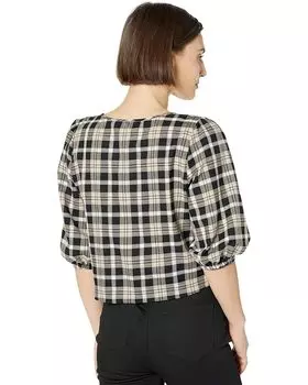 Топ Michael Kors Petite Yarn-Dye Flannel Tie Front Top, черный