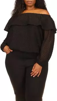 Топ Michael Kors Plus Size Clip Chiffon Off Shoulder Top, черный