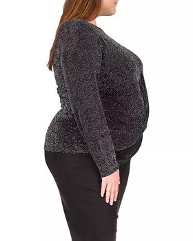 Топ Michael Kors Plus Size Twist Hem Long Sleeve Top, черный/серебряный
