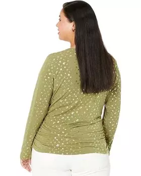 Топ Michael Kors Plus Size V-Neck Ruched Long Sleeve Top, цвет Smoky Olive