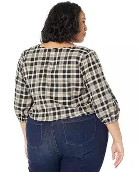 Топ Michael Kors Plus Size Yarn-Dye Flannel Tie Front Top, черный