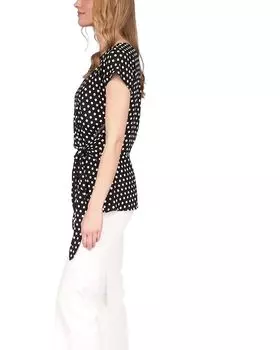 Топ Michael Kors Polka Dot Short Sleeve Wrap Top, черный/белый