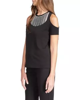 Топ Michael Kors Rhinestone Fringe Top, черный