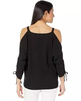 Топ Michael Kors Waffle Ruche Sleeve Top, черный