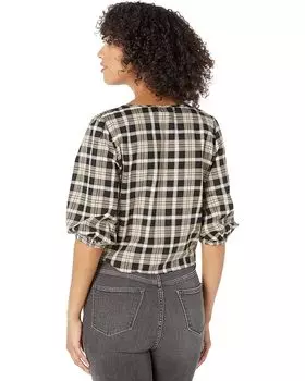 Топ Michael Kors Yarn-Dye Flannel Tie Front Top, черный