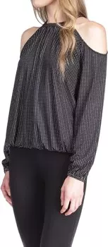 Топ MICHAEL Michael Kors Cold-Shoulder Smock Long Sleeve, цвет Black/Silver