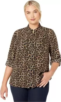 Топ MICHAEL Michael Kors Plus Size Leopard Dog Tag, цвет Dark Camel