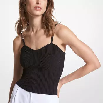 Топ Michael Michael Kors Ribbed Stretch Viscose Cropped Tank, черный