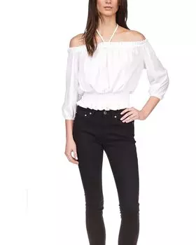 Топ MICHAEL Michael Kors Smocked Long Sleeve Blouson, белый