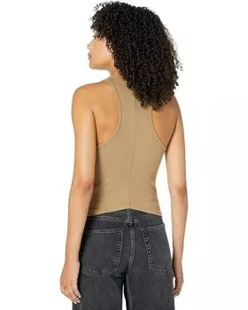 Топ Michael Stars Pina Ultra Rib Racer Front Crop Tank Top, цвет Safari