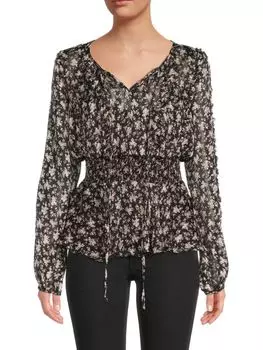 Топ Mikael Aghal с присборенной баской и цветочным принтом, черный