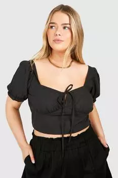 Топ Milkmaid плюс с объемными рукавами boohoo, черный