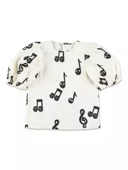 Топ Mini Rodini с нотным принтом, белый