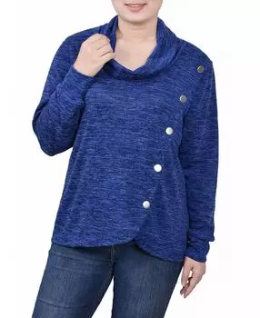 Топ миниатюрного размера с длинными рукавами и воротником-хомутом внахлест NY Collection