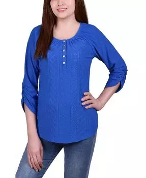Топ миниатюрного размера с рукавами 3/4 и пуантами NY Collection, синий