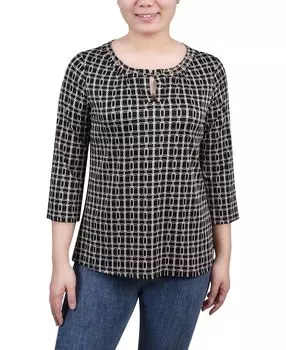 Топ миниатюрного размера с рукавами 3/4 и люверсами NY Collection, мульти