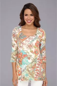 Топ Miraclebody Jeans BFF Mission Floral Print Top w/ Body-Shaping Inner Shell, цвет Papaya