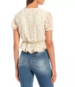 Топ Miss Chievous с цветочным принтом и кружевной отделкой с короткими рукавами, цветочный