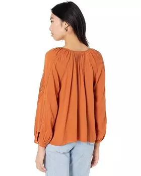 Топ Miss Me Embroidered Sleeve Woven Top, цвет Burnt Orange