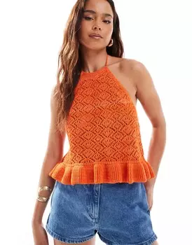 Топ Miss Selfridge Crochet Halter Neck, оранжевый
