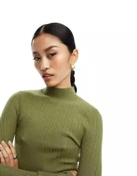 Топ Miss Selfridge цвета хаки с воротником-воронкой и закрученной спинкой в рубчик